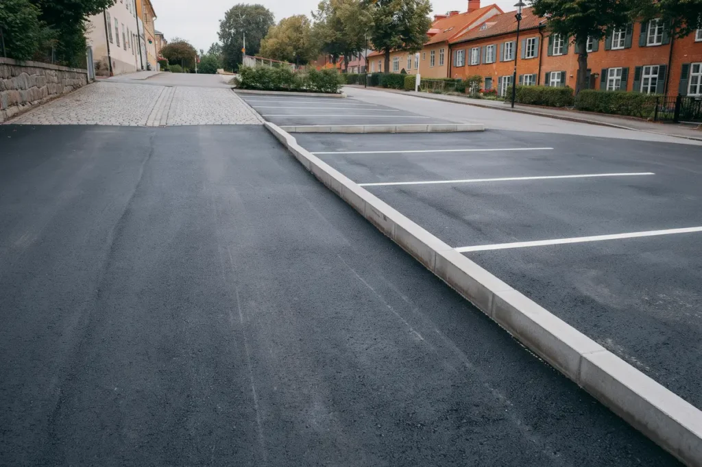 asfaltering och kantstensl ggning vid parkeringsyta i haga
